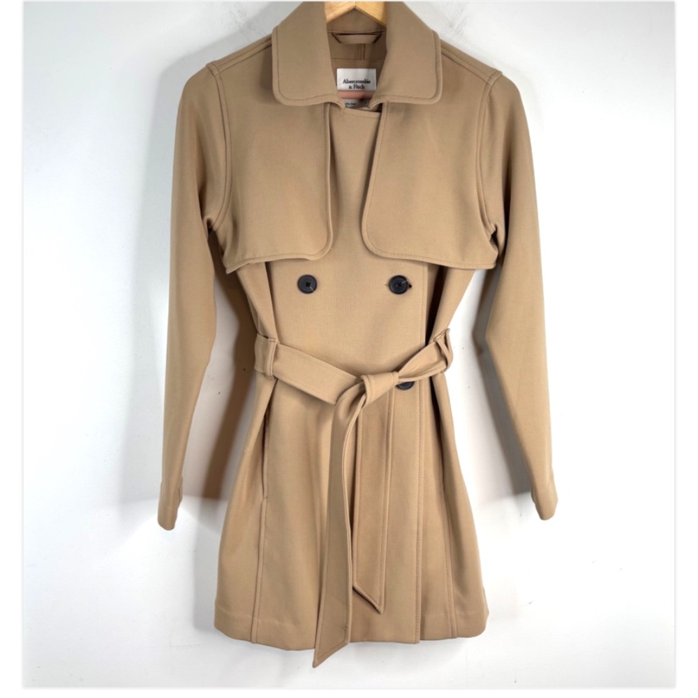 Abercrombie & Fitch Drapey Trench Coat Women's S Tan Khaki Double Breasted Chic - Picture 4 of 13